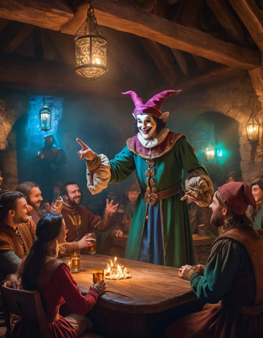 jester, holographic projection, medieval tavern, entertainment, medieval, art