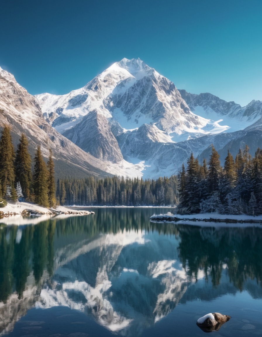 mountain, lake, snow-capped peaks, reflection, nature