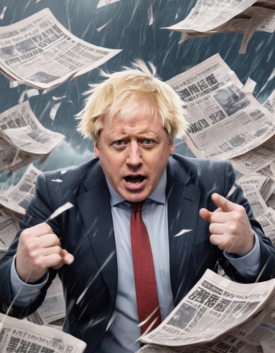 boris johnson, anime, character design, newspapers, storm, illustration, politics