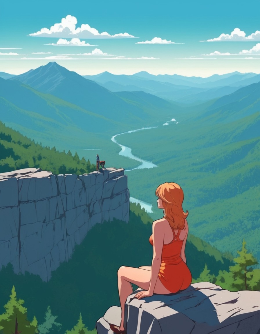 girl, mountain, view, nature, adventure