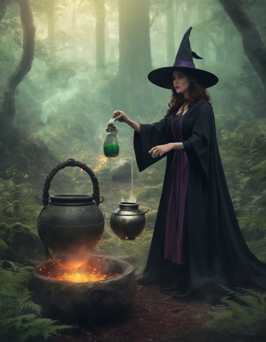 witch, potions, forest, brewing, magic, middle ages