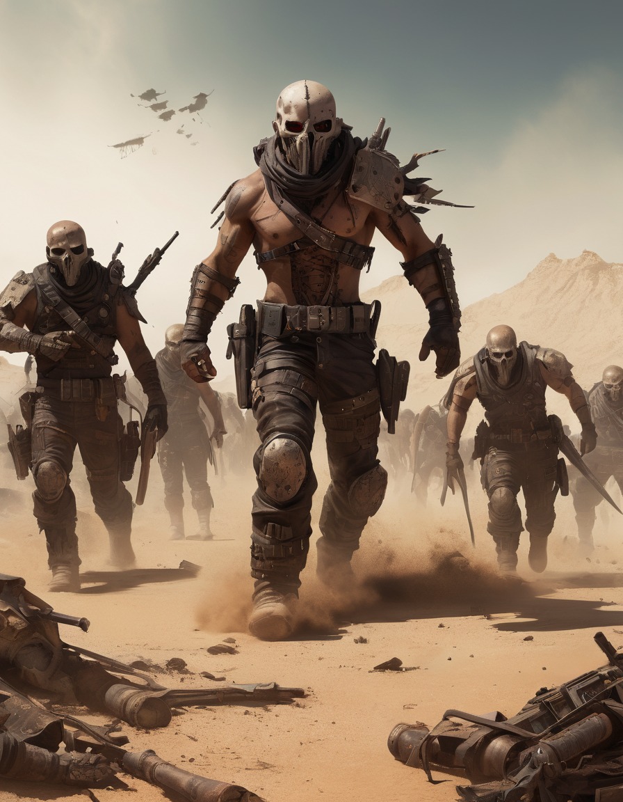 post-apocalyptic, wasteland, warriors, battle, mad max