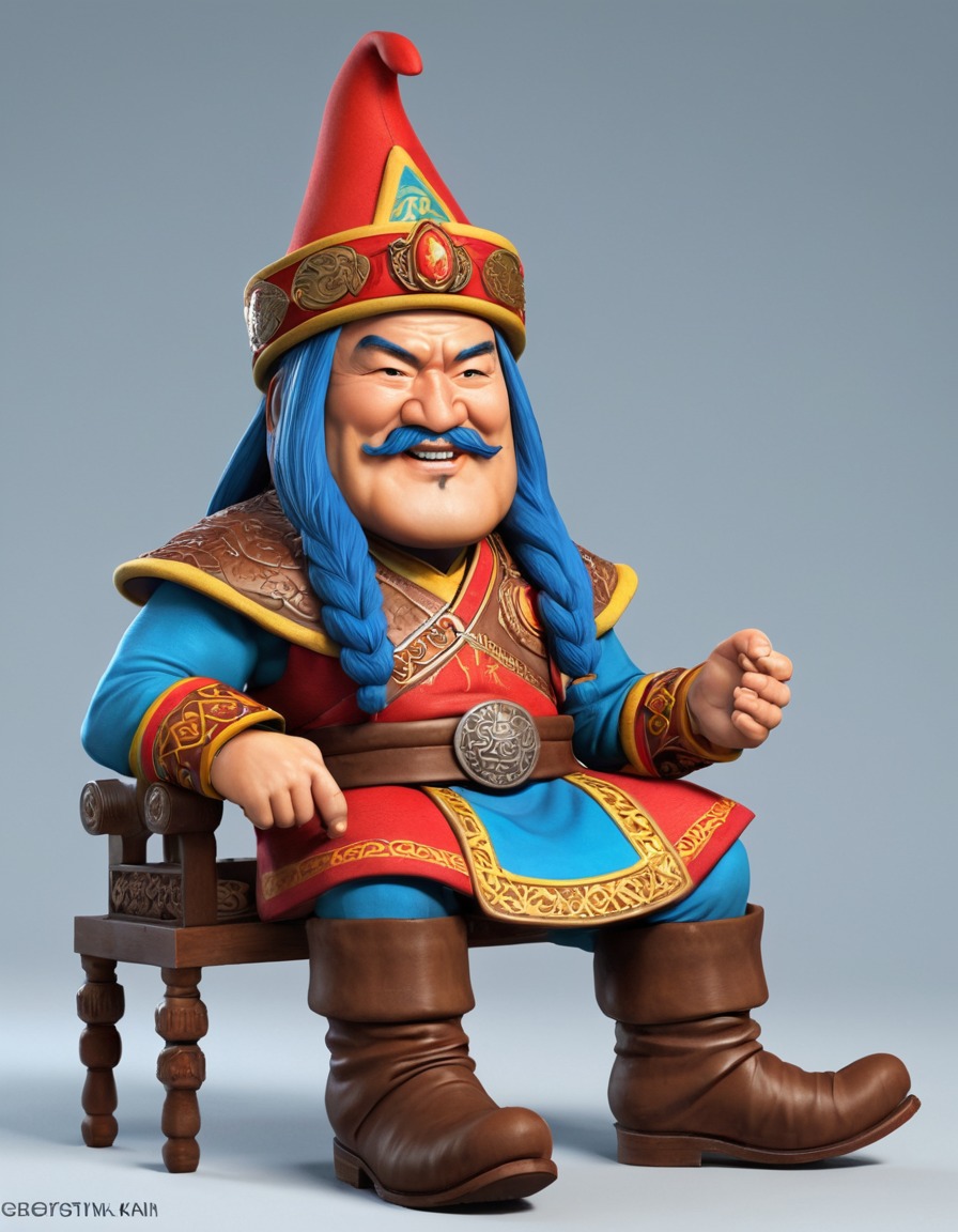 genghis khan, caricature, silly, hat, oversized, boots, funny