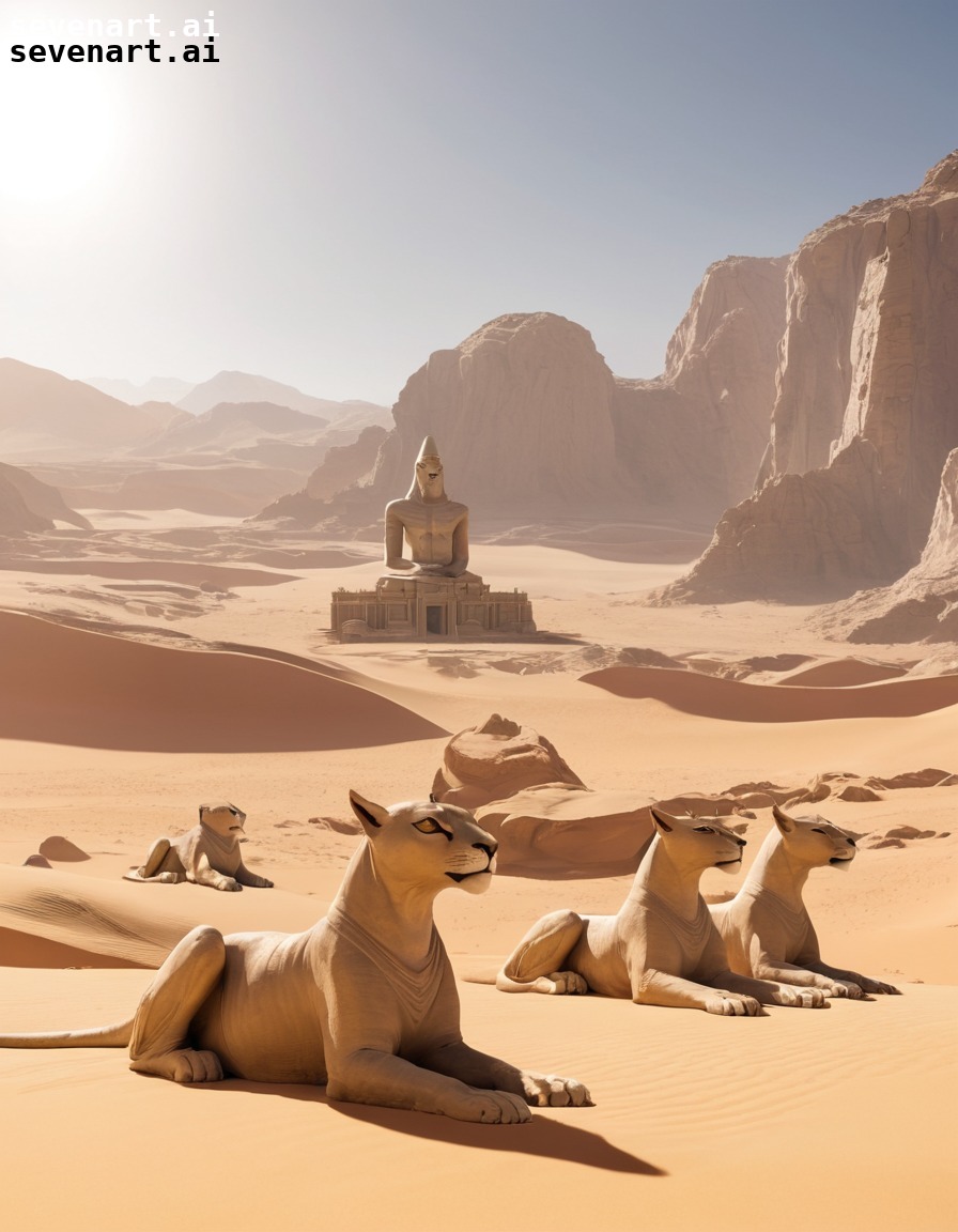 desert, oasis, sphinxes, mystic, guardians