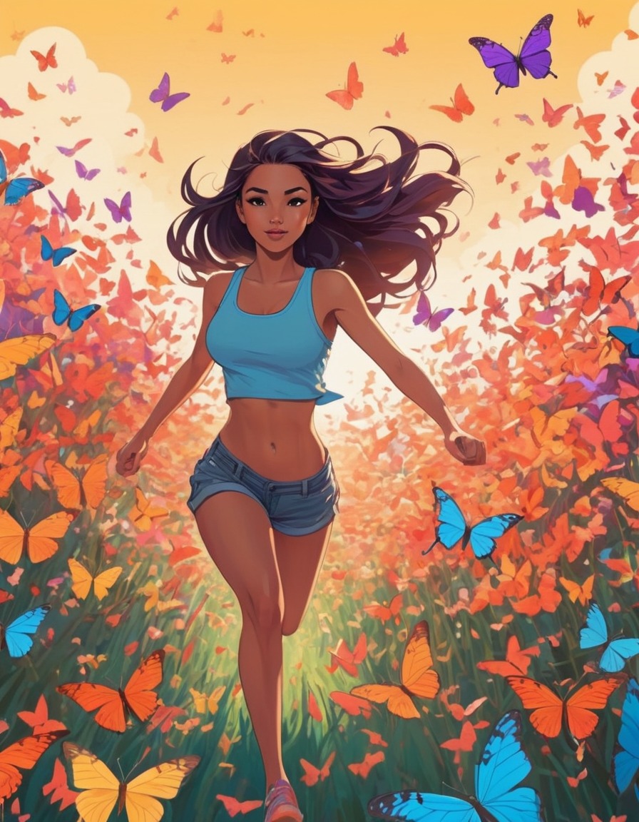 nature, butterflies, field, running