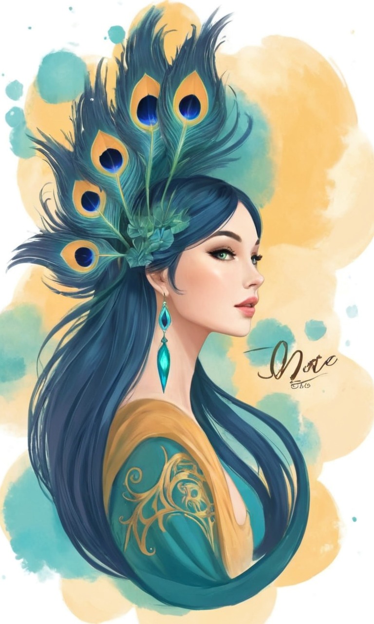 fantasycharacter, beauty, digitalpainting, portrait, digitalart, asianbeauty, asiangirl, bluehair, coloredsketch, cutekawaii, digitalillustration, digitalportrait, feathers, peacock, peacockfeathers, peacocktutorial