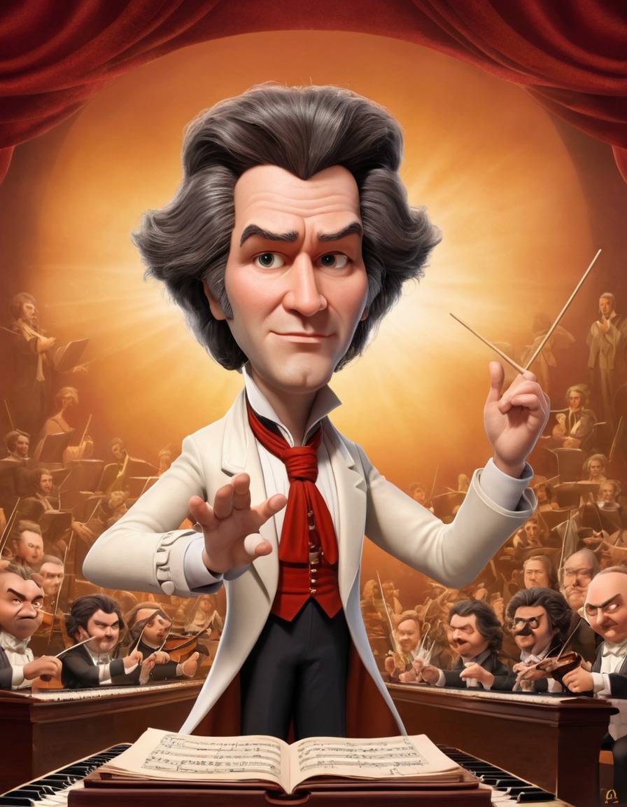 beethoven, caricature, funny, orchestra, conducting