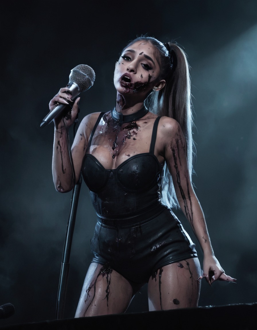 ariana grande, zombie, horror, performance, music, pop, dark stage, celebrities