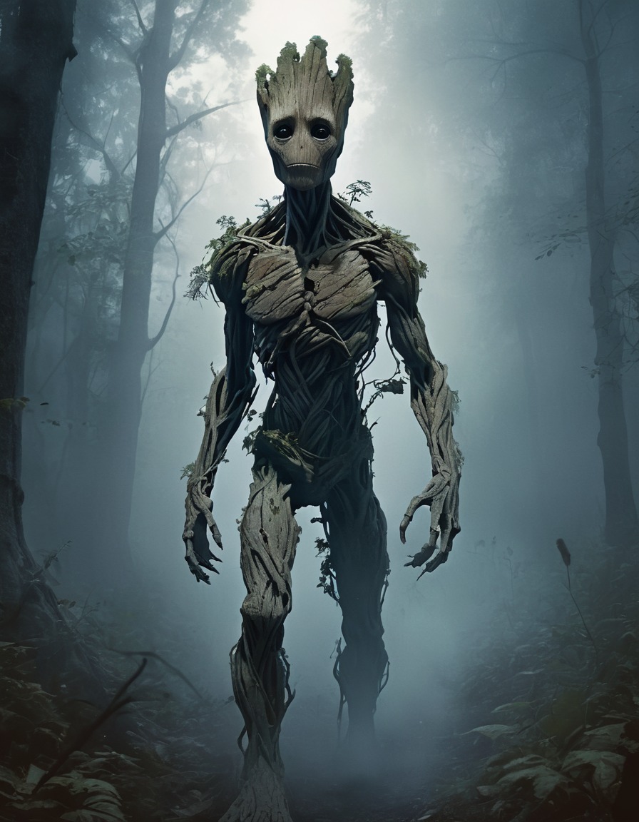 groot, zombie, forest, spooky, fog, marvel