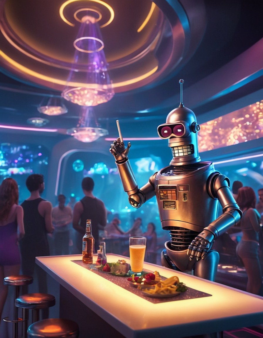 futuristic, nightclub, bender, party, fun, robots, games, movies