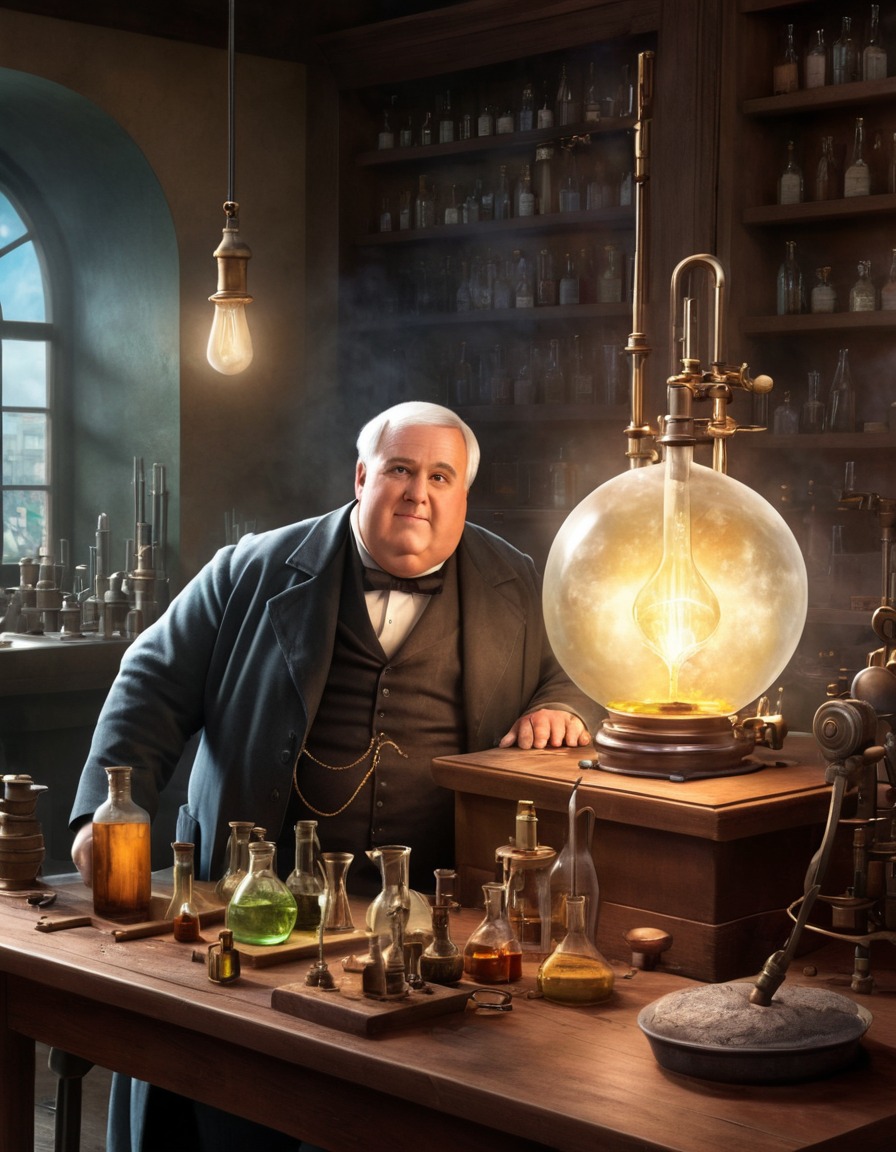 thomas edison, lab experiment, overweight, humor, fat