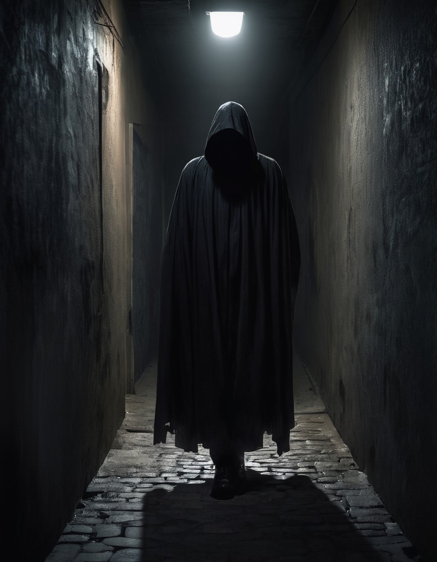 mysterious figure, darkness, shadows, alleyway, gothic, underground, dark