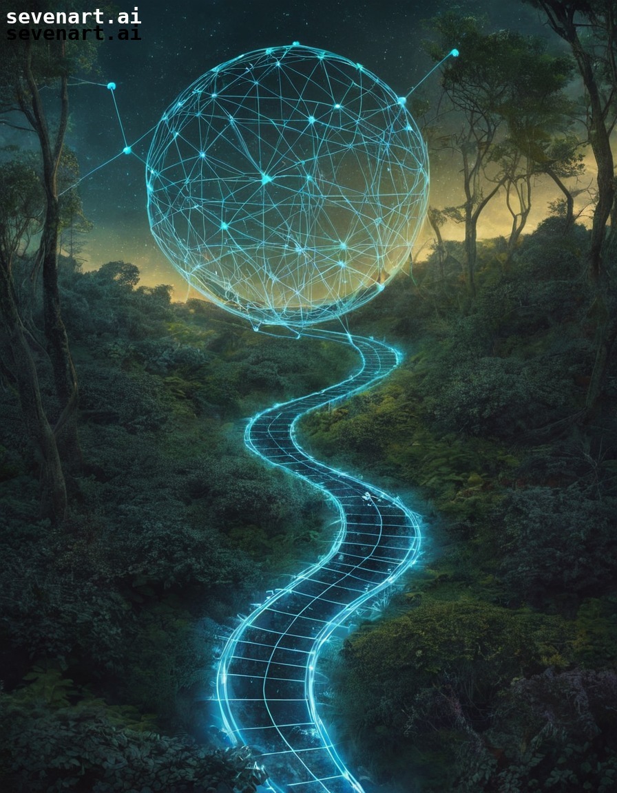 digital landscape, interconnected, nodes, pathways, ai, ai world