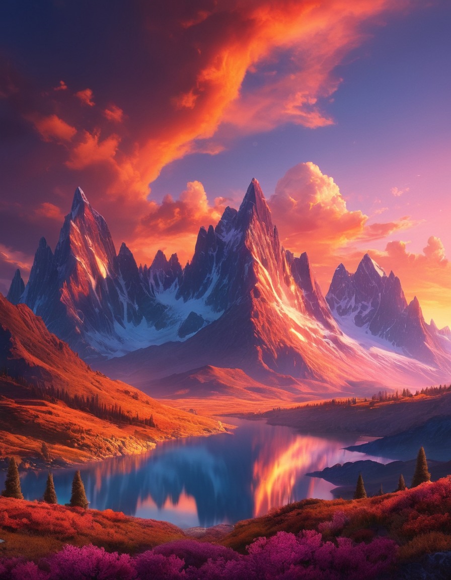 sunset, mountains, nature, landscape