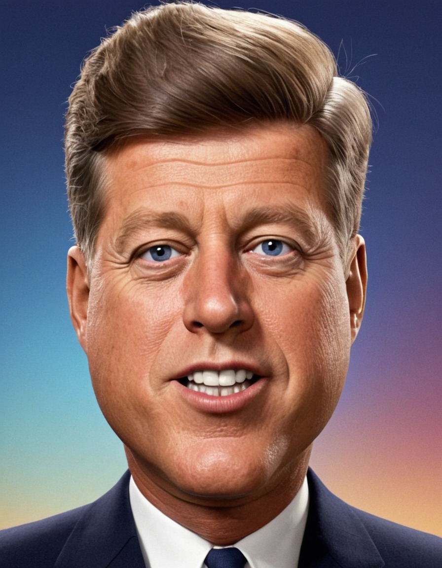 caricature, humorous, john f. kennedy, exaggerated features, funny