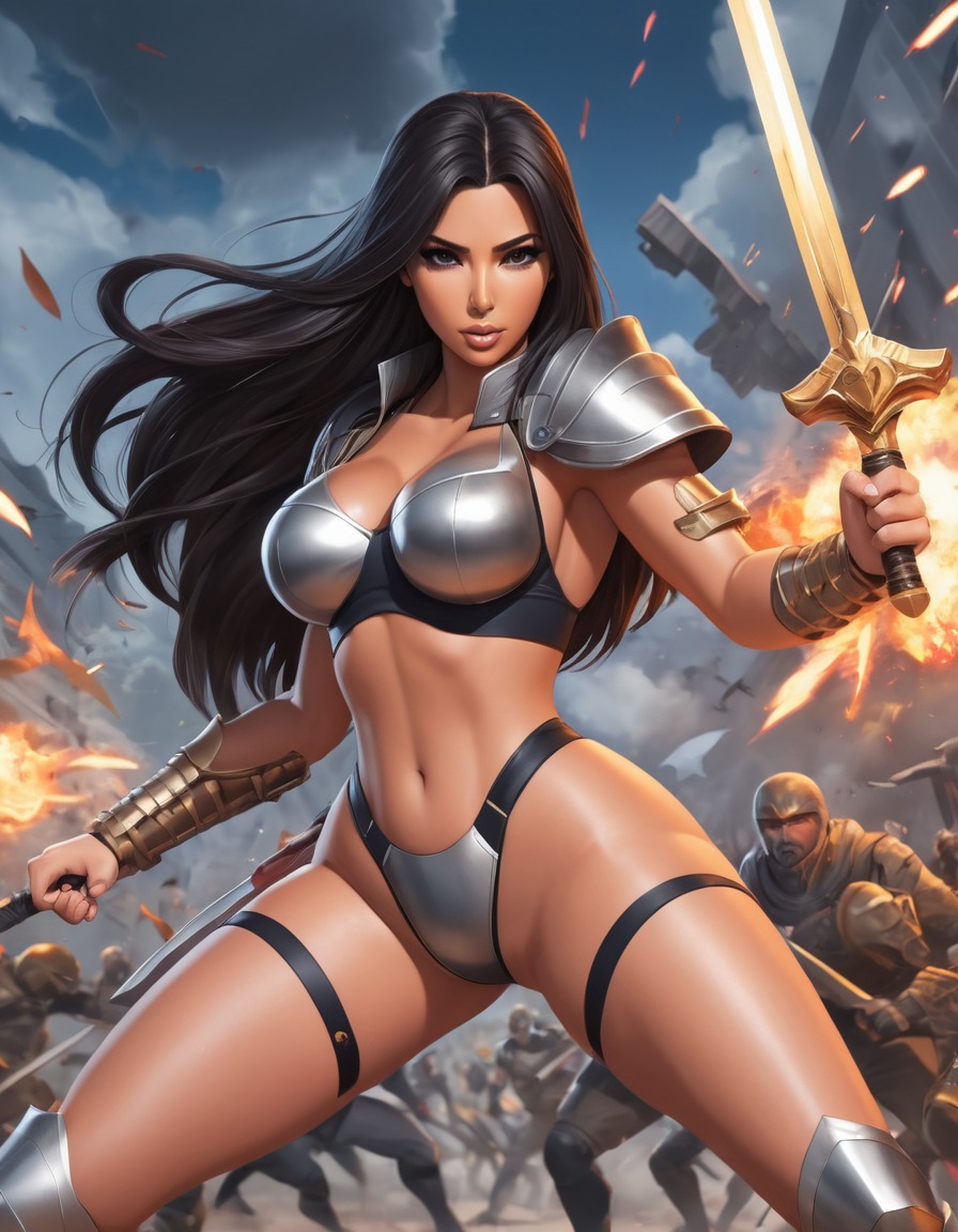 kim kardashian, anime, warrior, battle