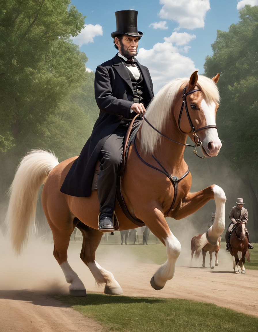 abraham lincoln, humorous, chubby, tiny horse, fat