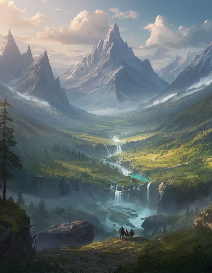 fantasy, middle-earth, landscape, mountains, forests, john tolkien, tolkien