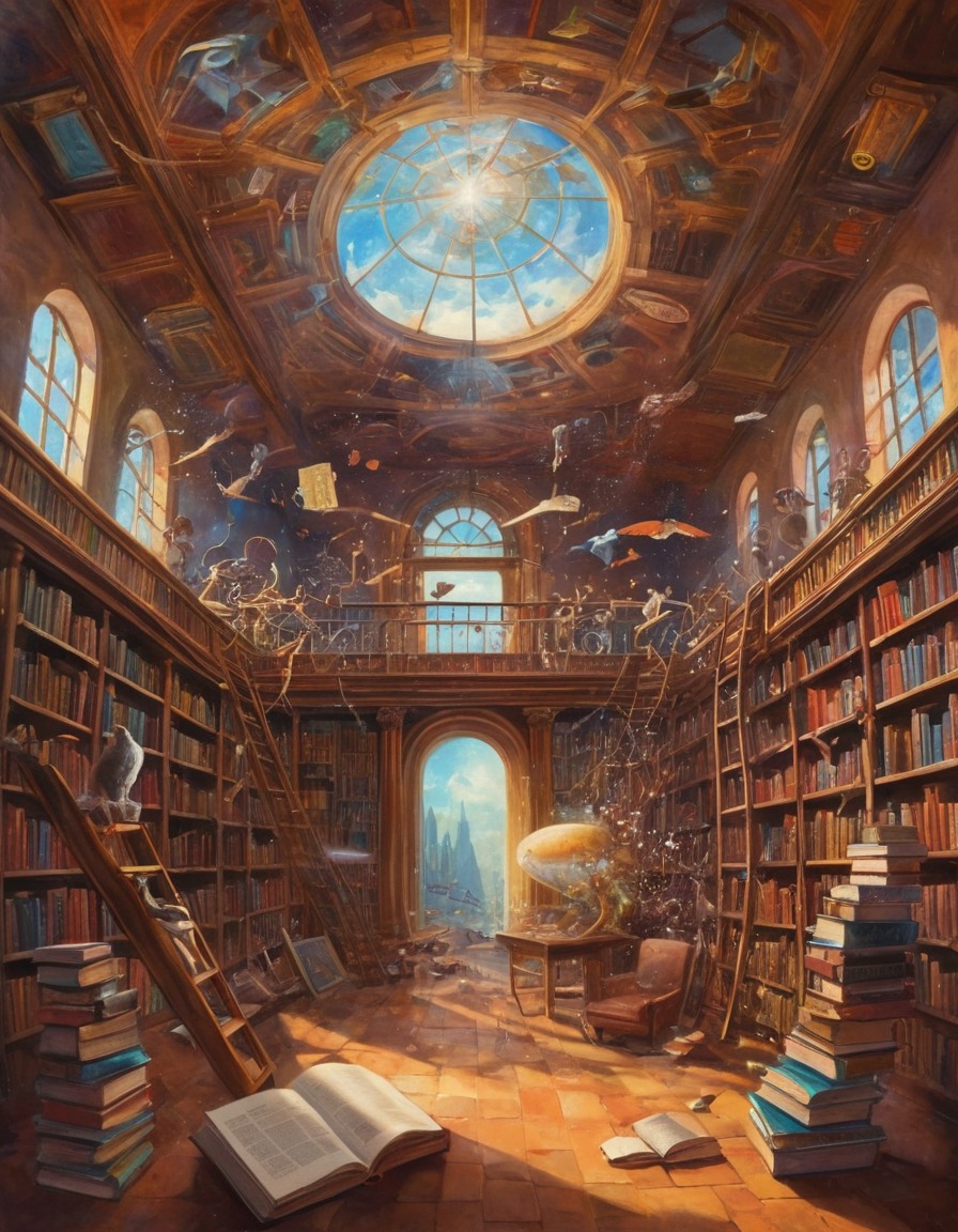 library, books, magic, fantasy, imagination, surreal