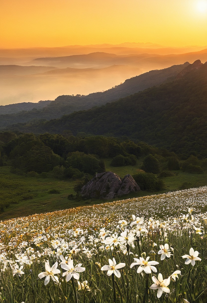 switzerland, landscape, sunset, flower fields, flower field, wild flowers, white flowers, nature, flowers, cottage