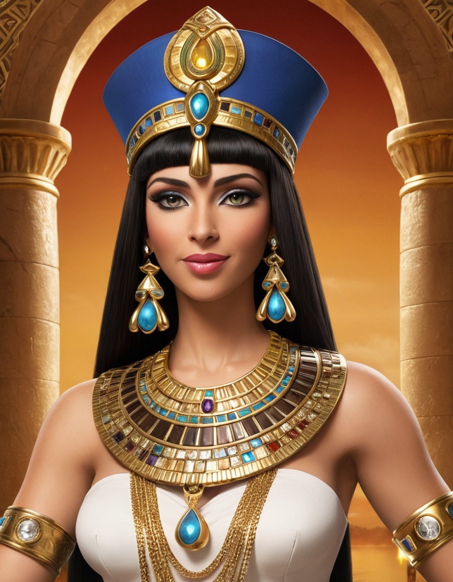 caricature, cleopatra, oversized jewels, humor, funny