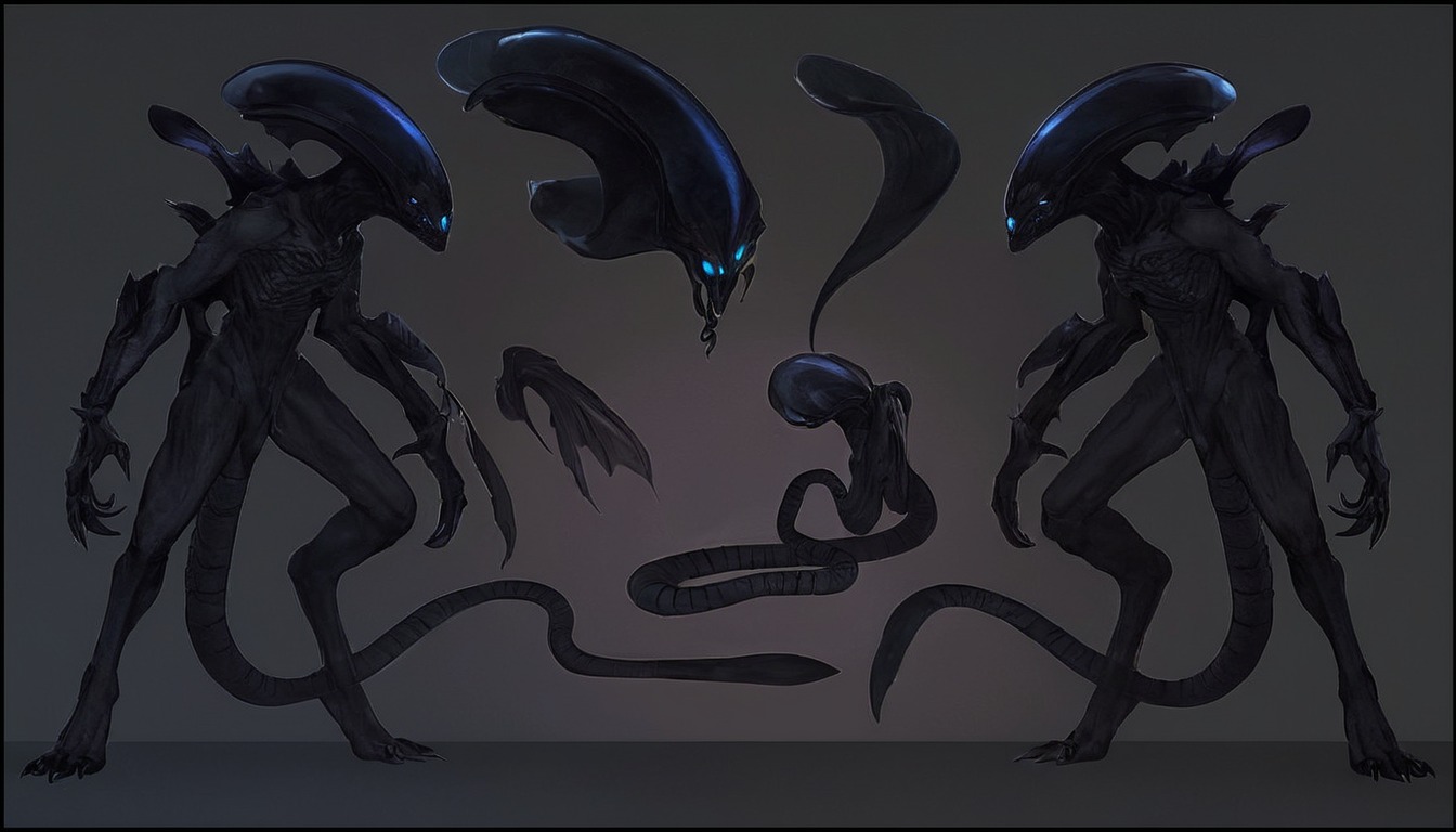 alien, black, blue, custom, design, ref, reference, xeno, xenomorph