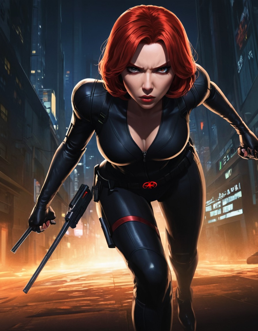 black widow, superhero, stealth, shadows, danger, anime, marvel