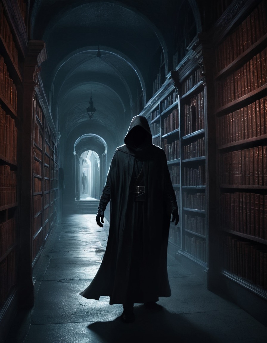 shadowy figure, eldritch, library, mystery, intrigue, lovecraft, howard lovecraft