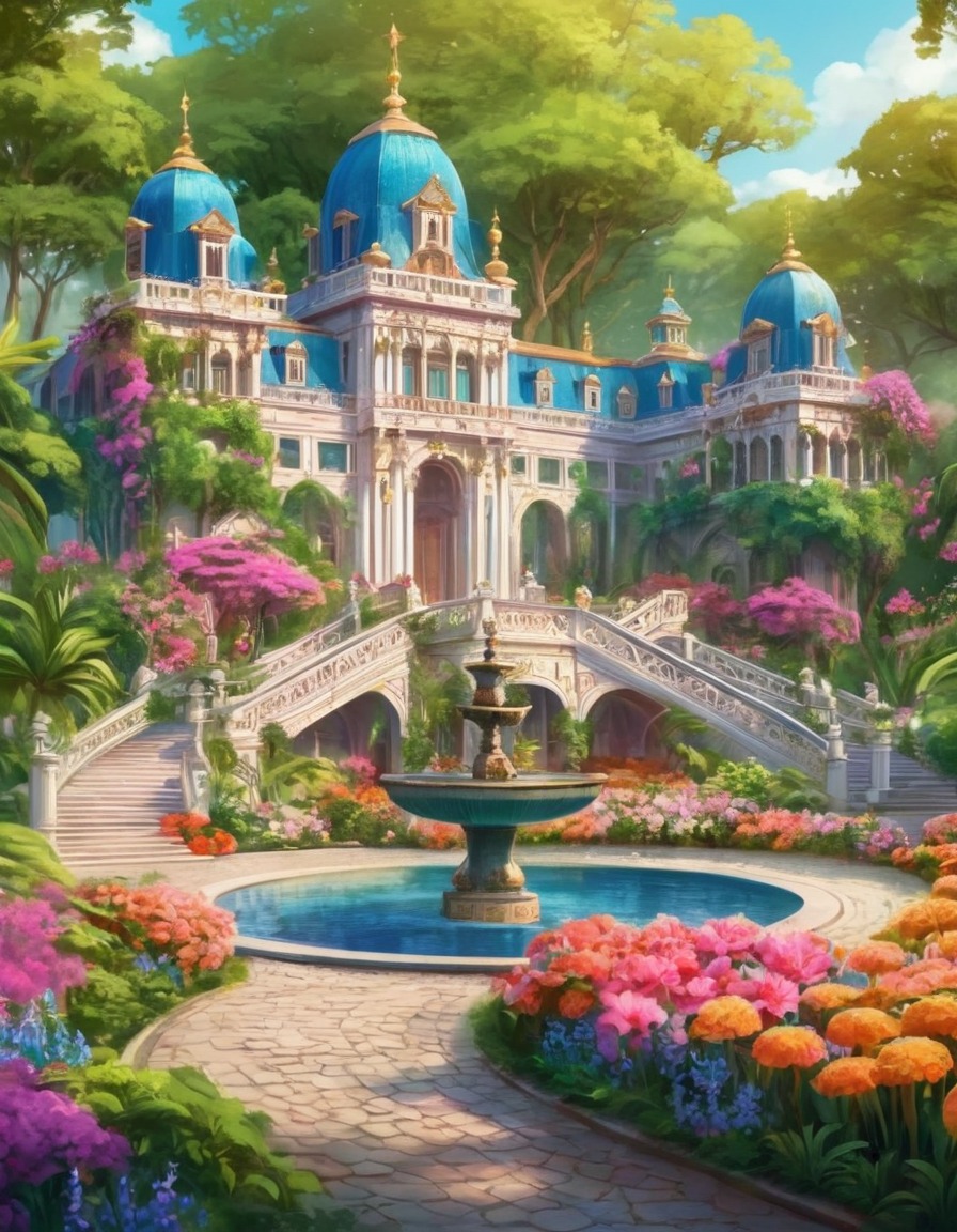 palace, gardens, ornate, flowers, lush