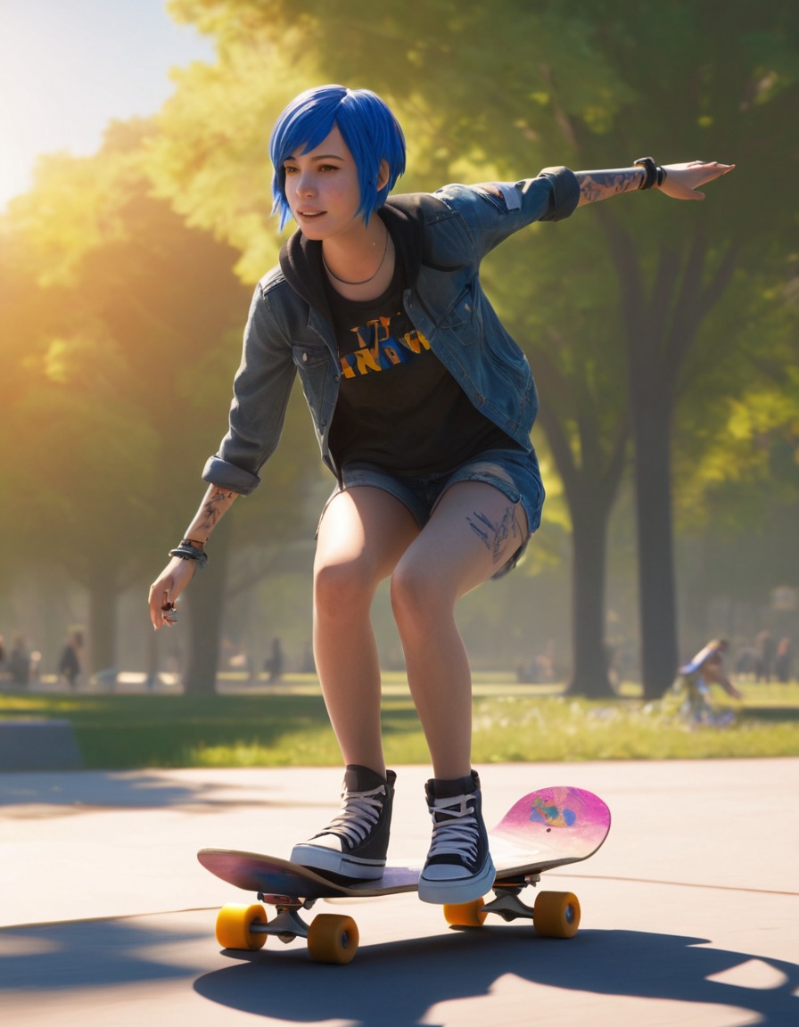 skateboarding, park, sunlit, outdoors, leisure, games, girls from games