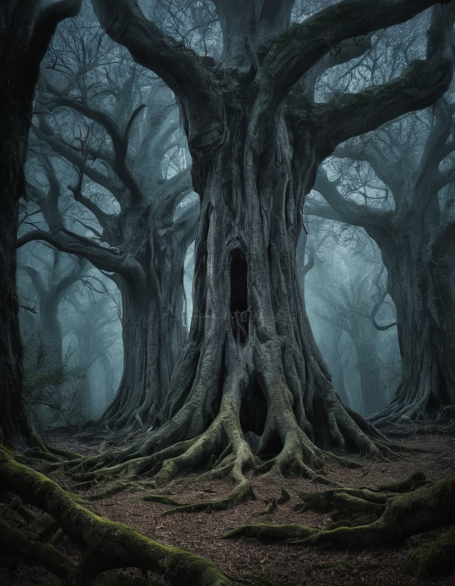 mystical, ancient trees, grove, secrets, whispers, nature, magic