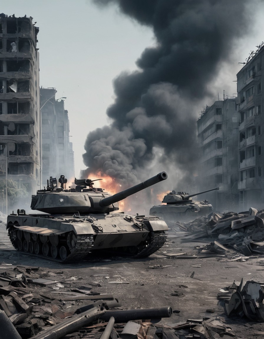 tanks, urban, warfare, destruction, smoke, debris, war, usa