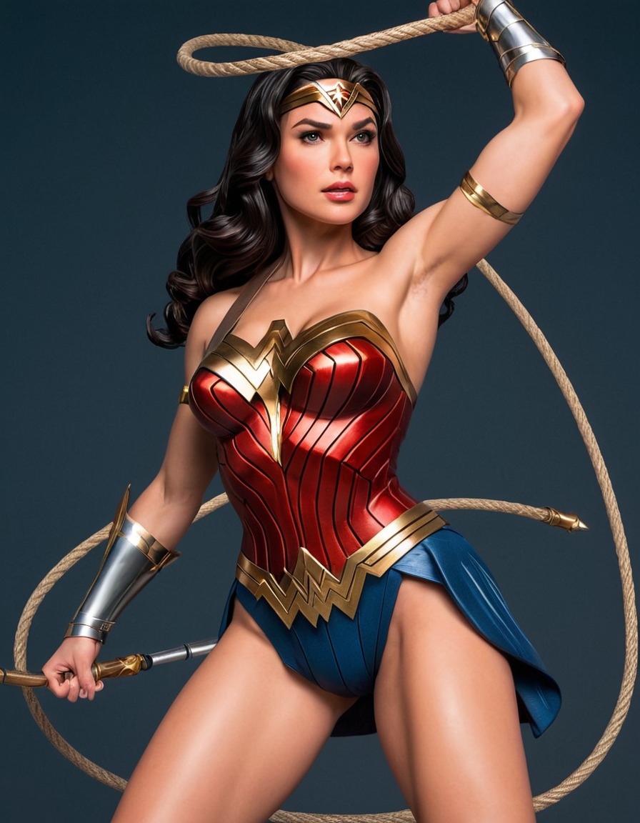 wonder woman, superhero, lasso of truth, powerful stance, comic character, sexy, painted