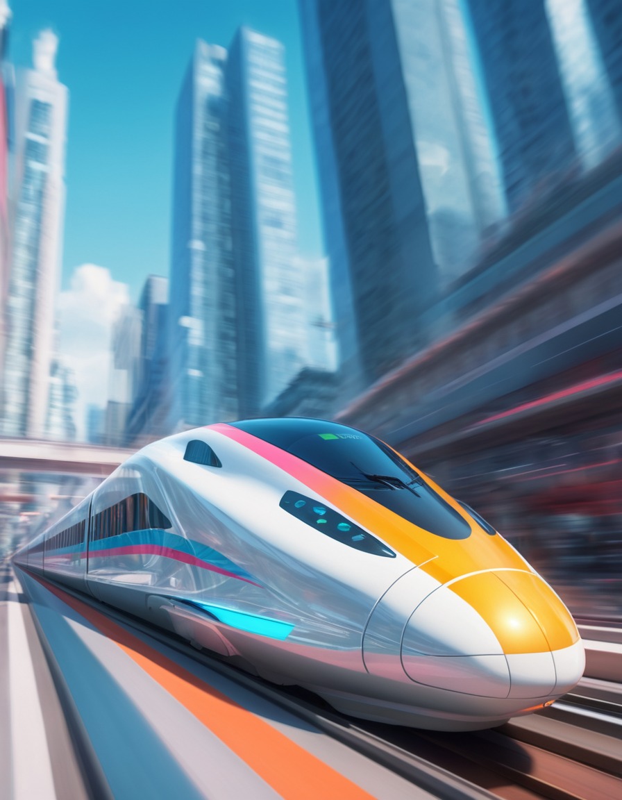 futuristic, bullet train, high-tech, cityscape, transportation, future