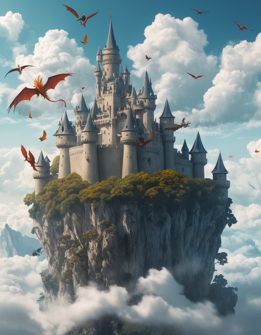 fantasy, magical, castle, dragons, griffins, fantastic