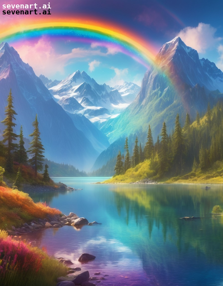 nature, landscape, rainbow, mountains, lake