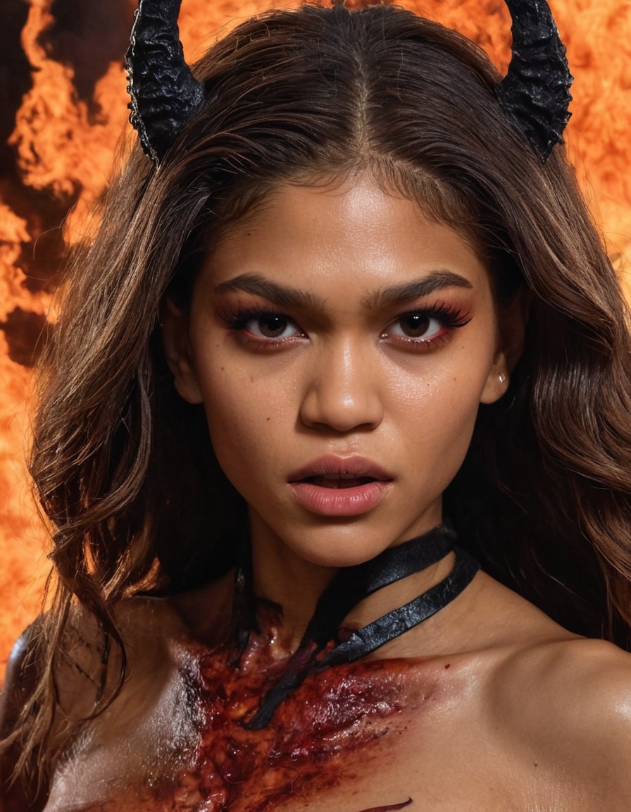 zendaya, demon, hell, fantasy, celebrity, surreal, fictional character