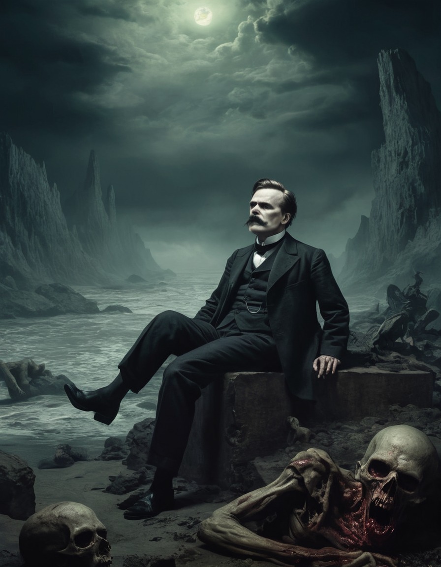 friedrich nietzsche, philosopher, zombie, contemplation, abyss