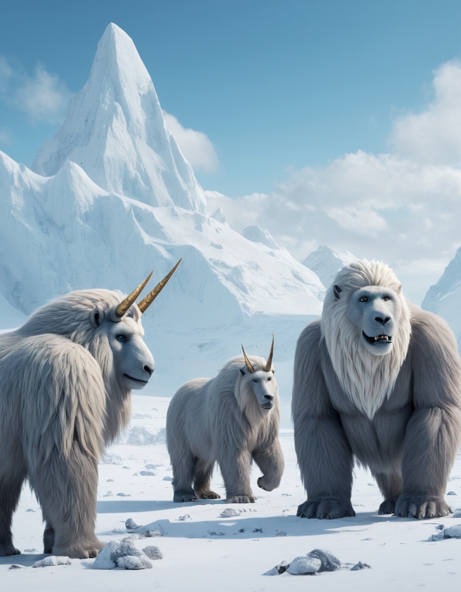 snowy, tundra, yeti, snow unicorn, peaceful coexistence, fantastic