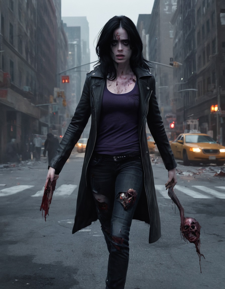 jessica jones, zombie, city streets, supernatural, marvel comics, marvel