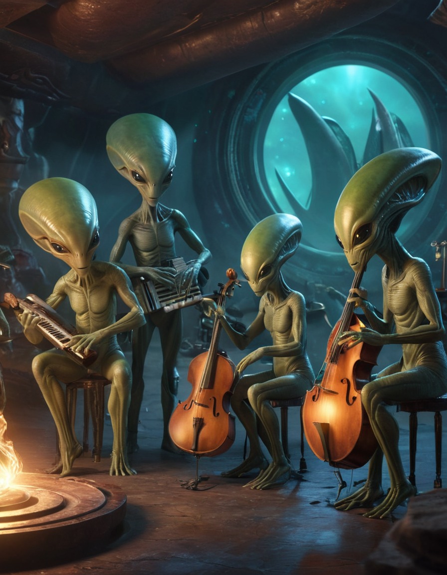 alien, musicians, instruments, extraterrestrial, music, fantasy, aliens