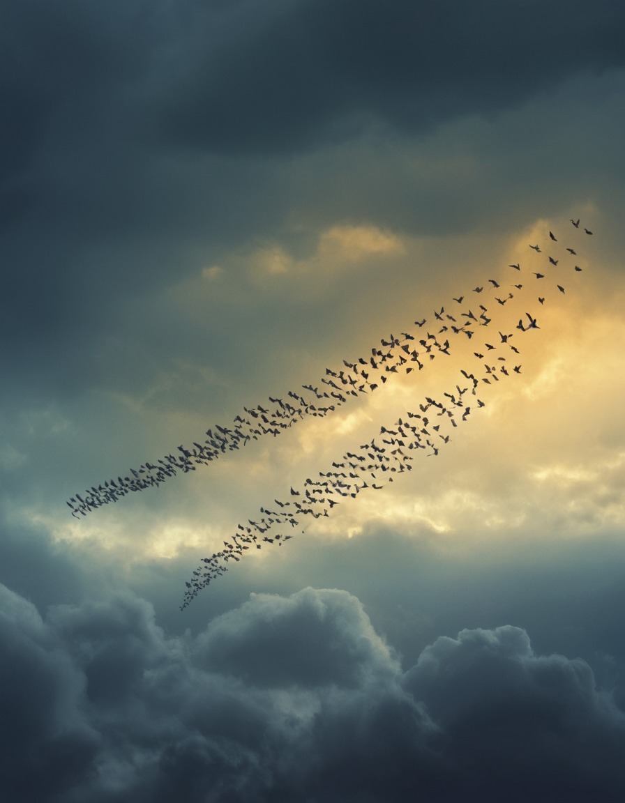 nature, migration, birds, sky, v-formation