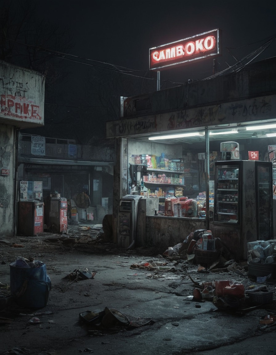 convenience store, abandoned building, urban decay, big city, store closure, neglected, cityscape