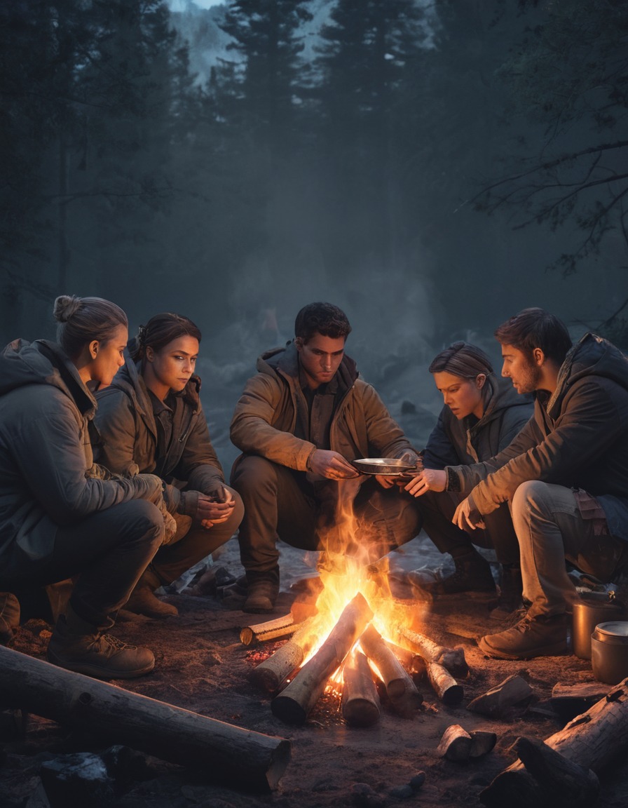 survivors, campfire, cooking, meal, shelter, fallout, games, tv shows, amazon prime