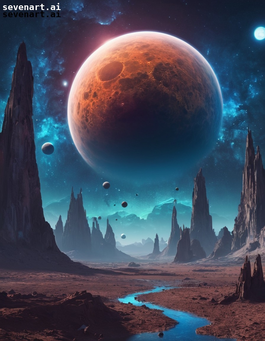 alien planet, moons, cosmic sky, space, otherworldly, stars