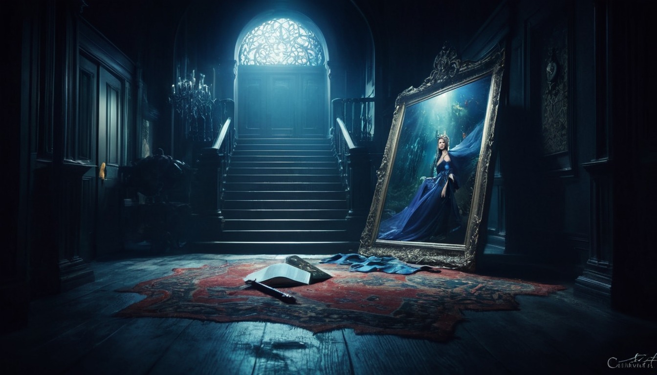 horror, architecture, digitalart, wallpaper, conceptart, reflection, surreal, gothic, adopt, adoptable, background, broken, exclusive, fantasy, mirror, misfortune, originalcharacter, staircase, superstition, aiart, adoptablesopen