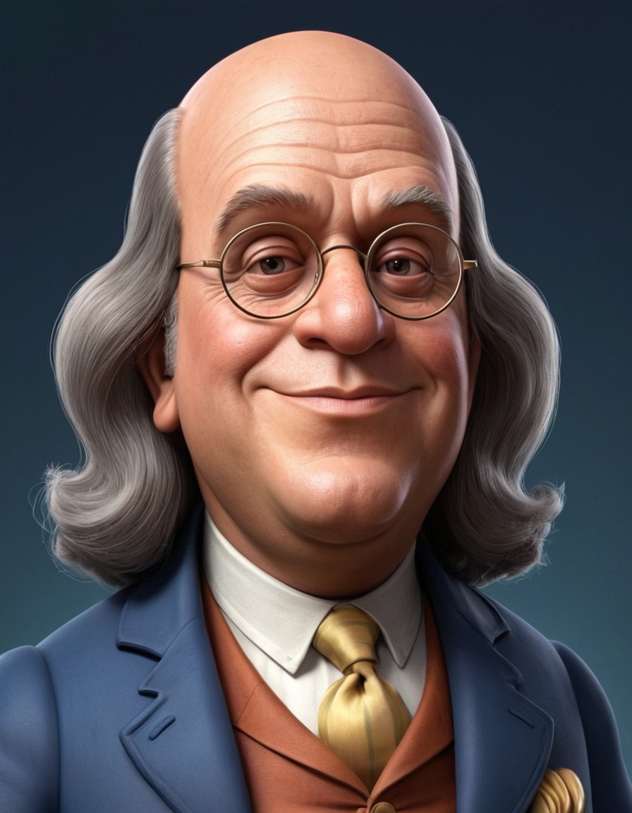 benjamin franklin, cartoon caricature, humorous, exaggeration, caricature, funny