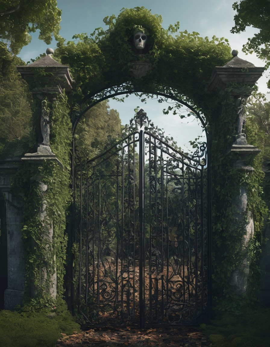 cemetery, gate, ornate, ivy, gothic, underground, dark