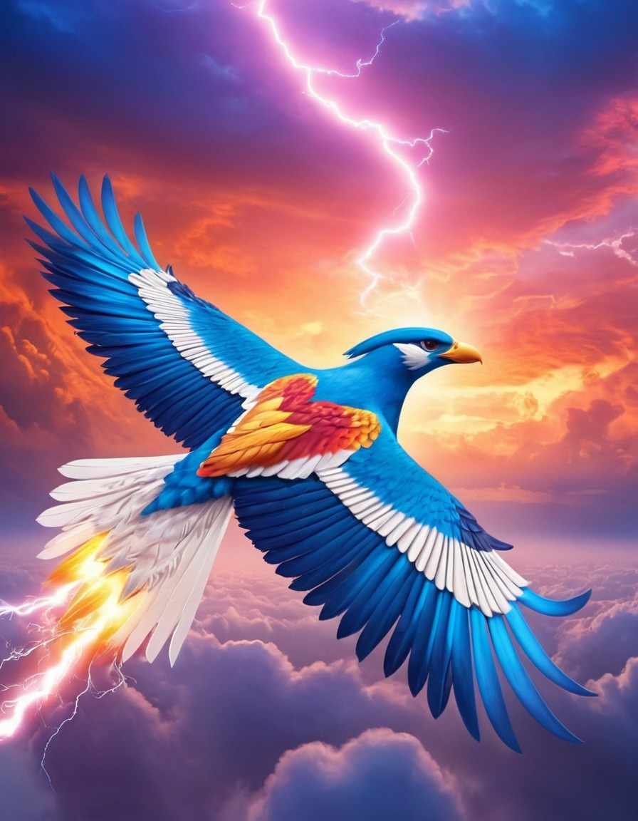 thunderbird, sky, clouds, lightning