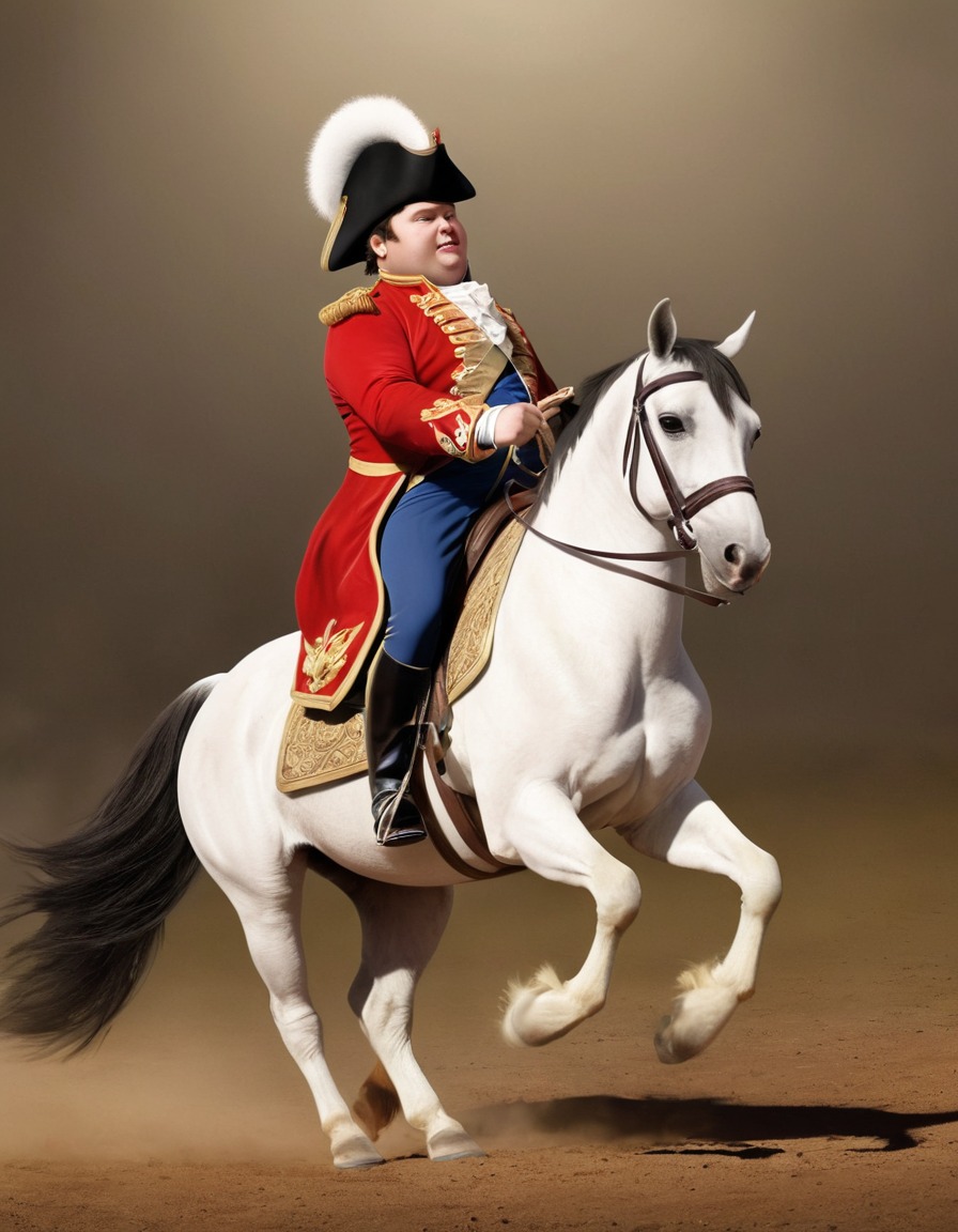 napoleon bonaparte, chubby, tiny horse, comical, struggle, fat